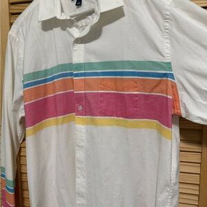 Club Room White and Green Casual Button Down Shirt